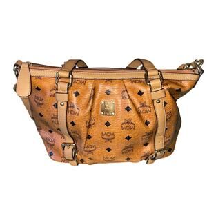 MCM Visetos Medium Essentials Shopper Tote Cognac Authentic Pre-Loved